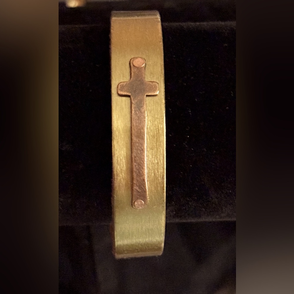 Brass and Copper Cross Cuff Bracelet - Mens